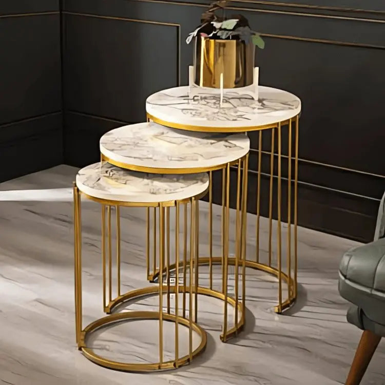 Best 115 - ترابيزة جانبية متداخلة معدن بسطح رخام