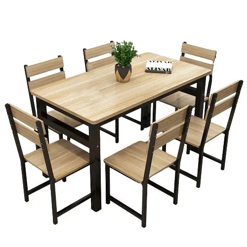 Sta80 - سفرة طعام مع 6 كراسي معدن بسطح خشب