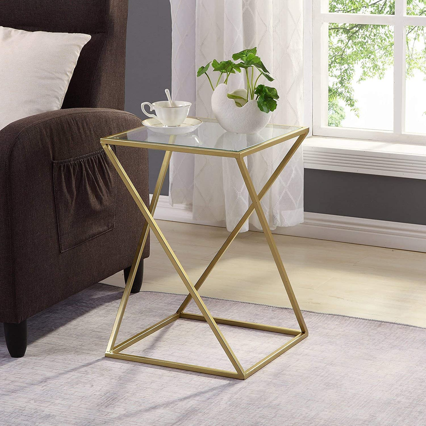 ترابيزة جانبية زجاج 30*30*60 سم - RON71 Royal Iron