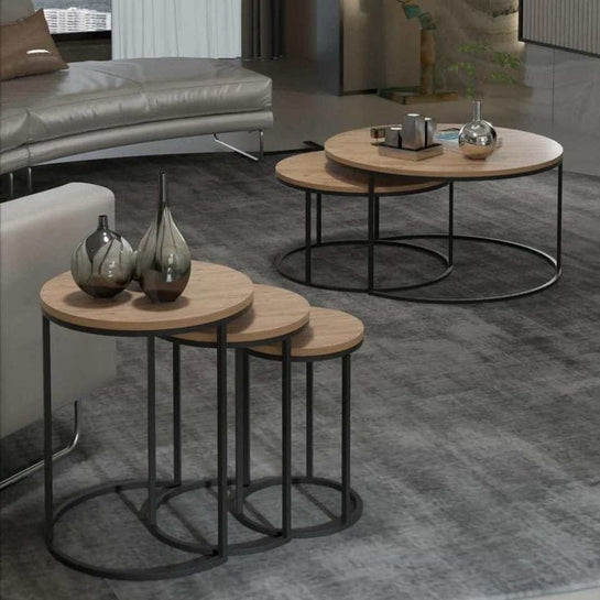 Ant8 - طقم ترابيزات دائرية مع سطح خشب