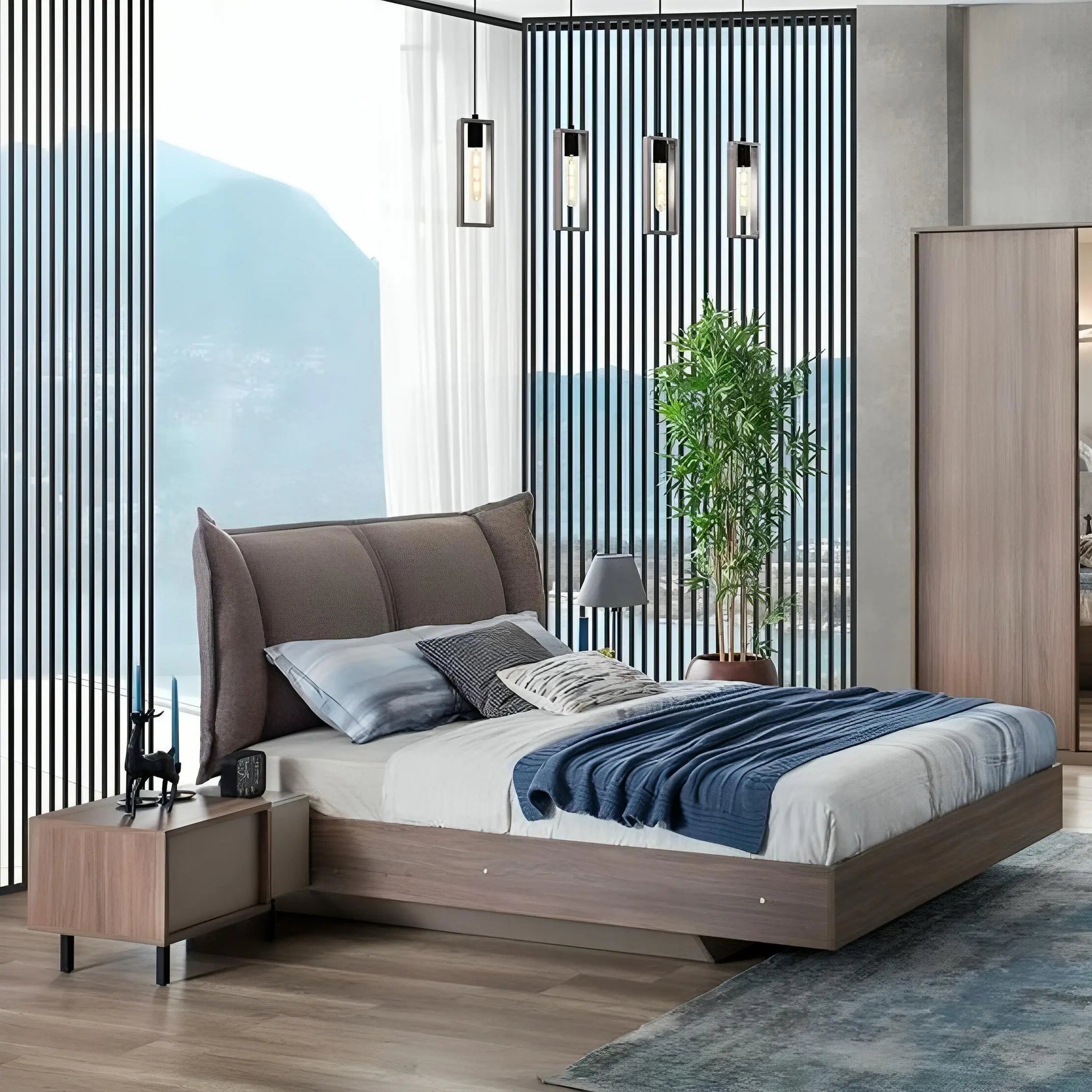 Athbed3 - سرير خشبي بظهر منحني