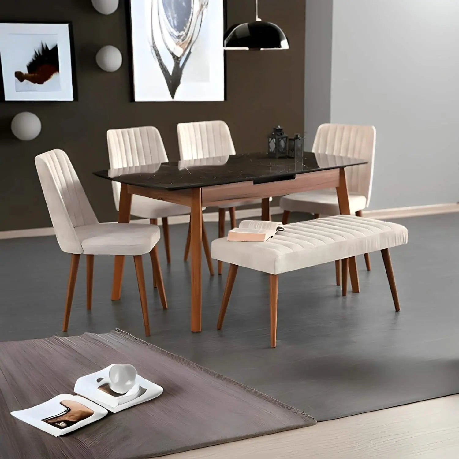 طقم سفرة بني*خشبي*بيج - Ath1832