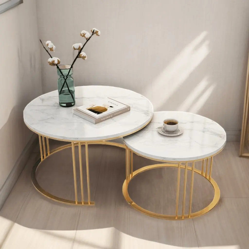 Sta18 - ترابيزة قهوة متداخلة معدن بسطح رخام