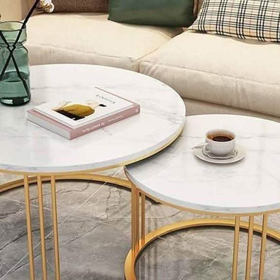 Sta18 - ترابيزة قهوة متداخلة معدن بسطح رخام