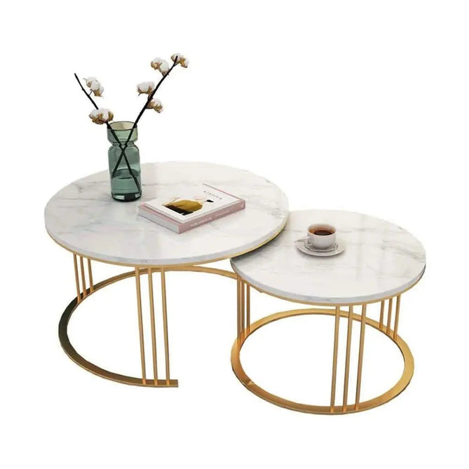 Sta18 - ترابيزة قهوة متداخلة معدن بسطح رخام