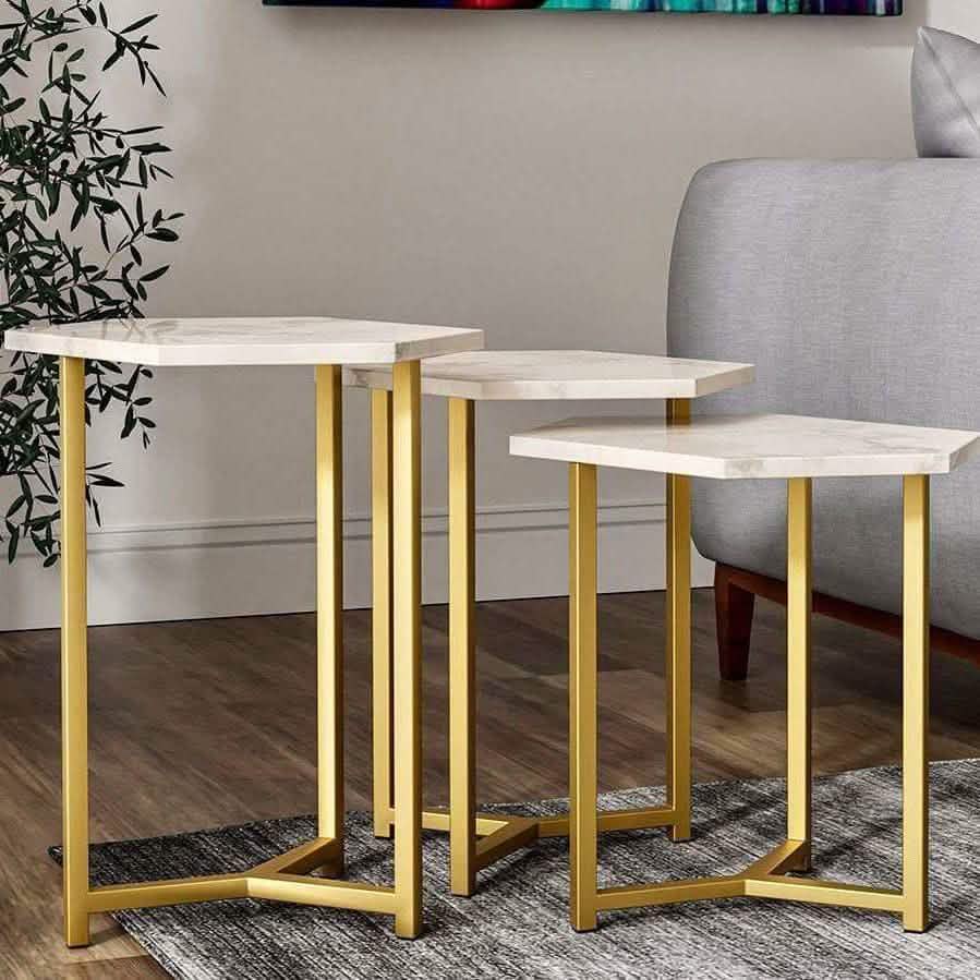 Best 121 - مجموعة ترابيزات جانبية معدن بسطح رخام