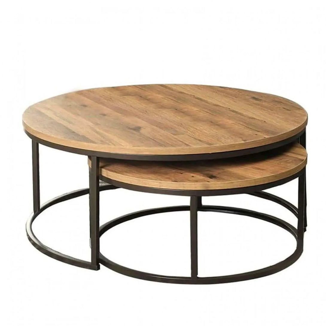 Best 119 - ترابيزة قهوة مزدوجة معدن بسطح خشب