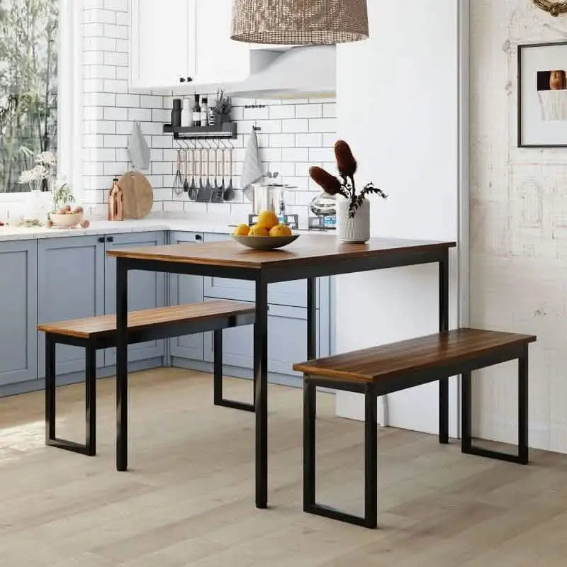 Sta88 - طقم سفرة معدن بسطح خشب