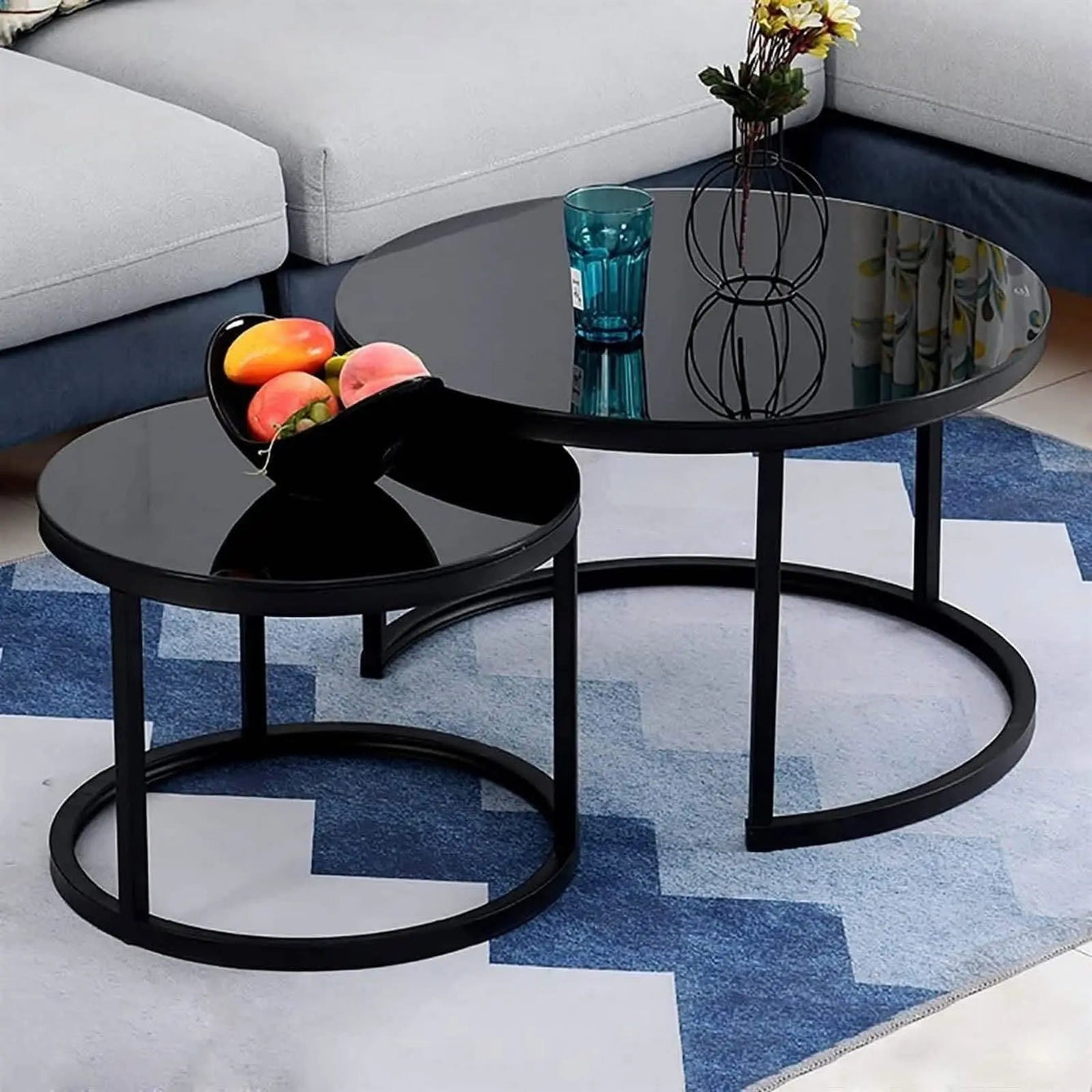 Best 30 - ترابيزة قهوة متداخلة معدن بسطح زجاج