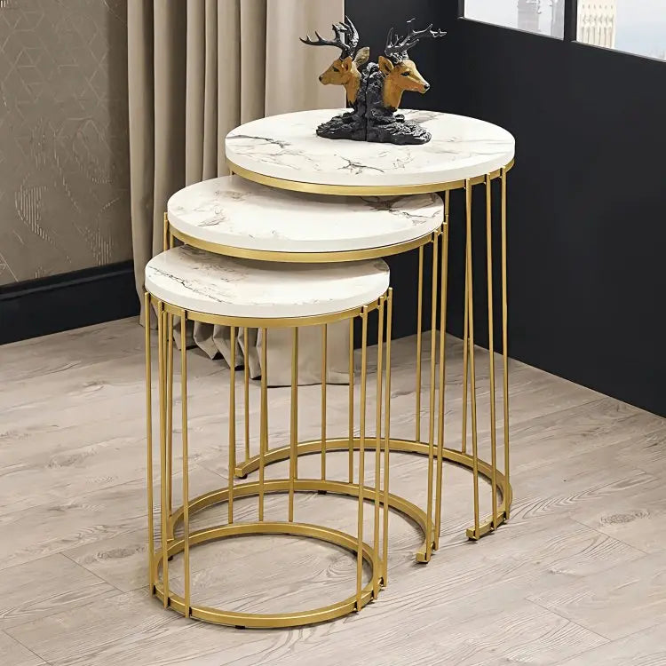 Best 115 - ترابيزة جانبية متداخلة معدن بسطح رخام