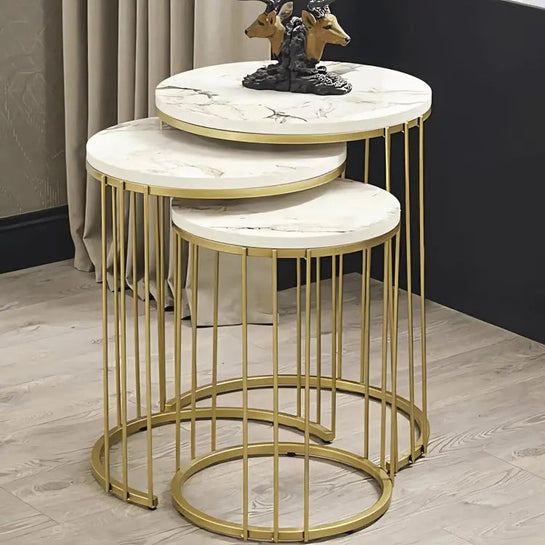 Best 115 - ترابيزة جانبية متداخلة معدن بسطح رخام