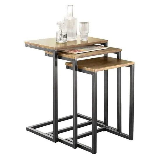 Sta66 - ترابيزات جانبية متداخلة معدن بسطح خشب