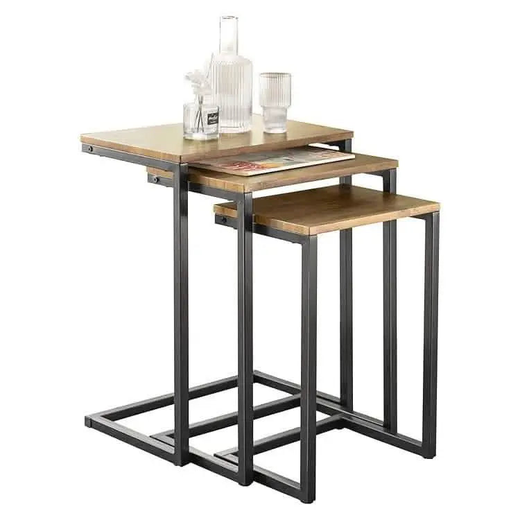 Sta66 - ترابيزات جانبية متداخلة معدن بسطح خشب